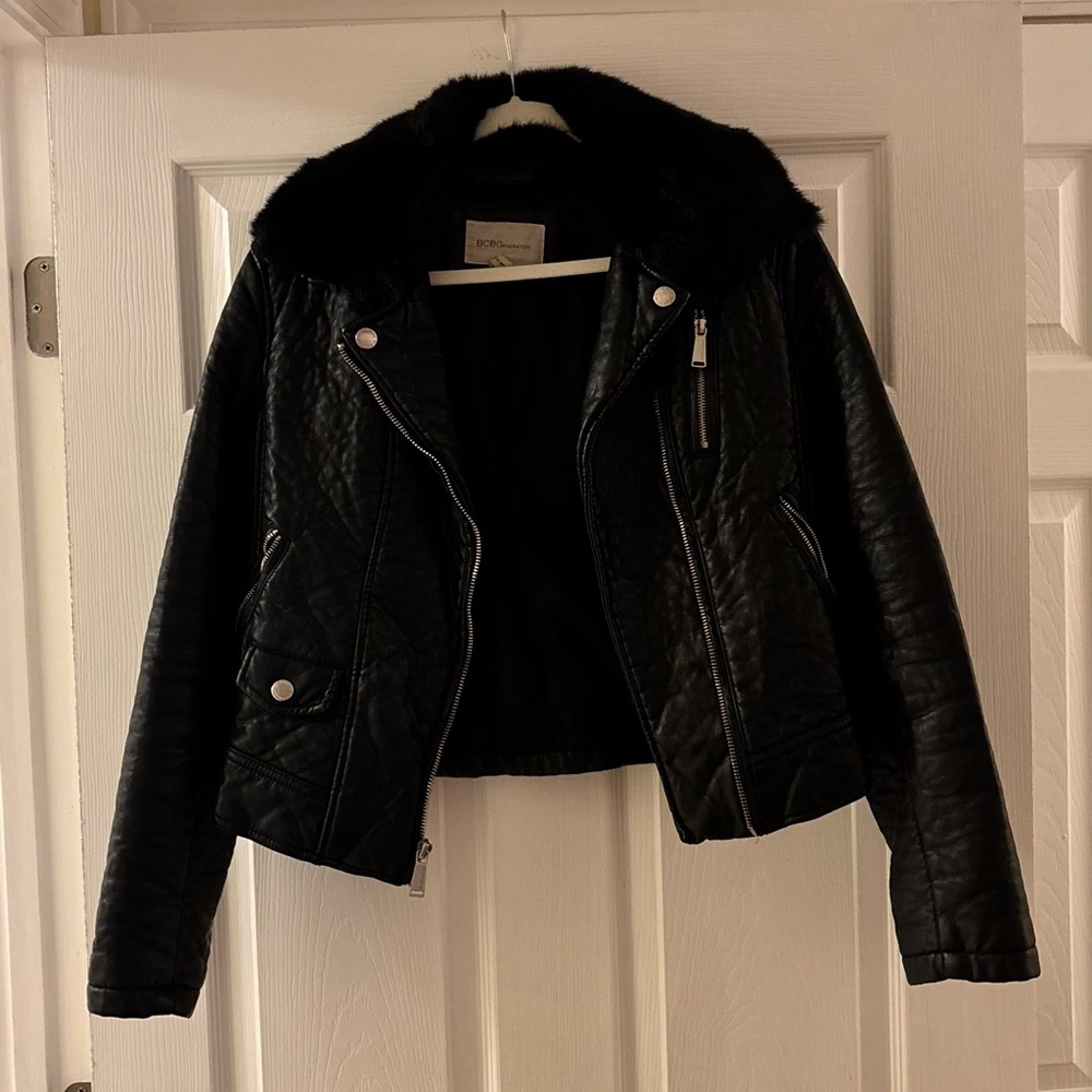 BCBGeneration Black faux Leather Jacket with Quilted Design
